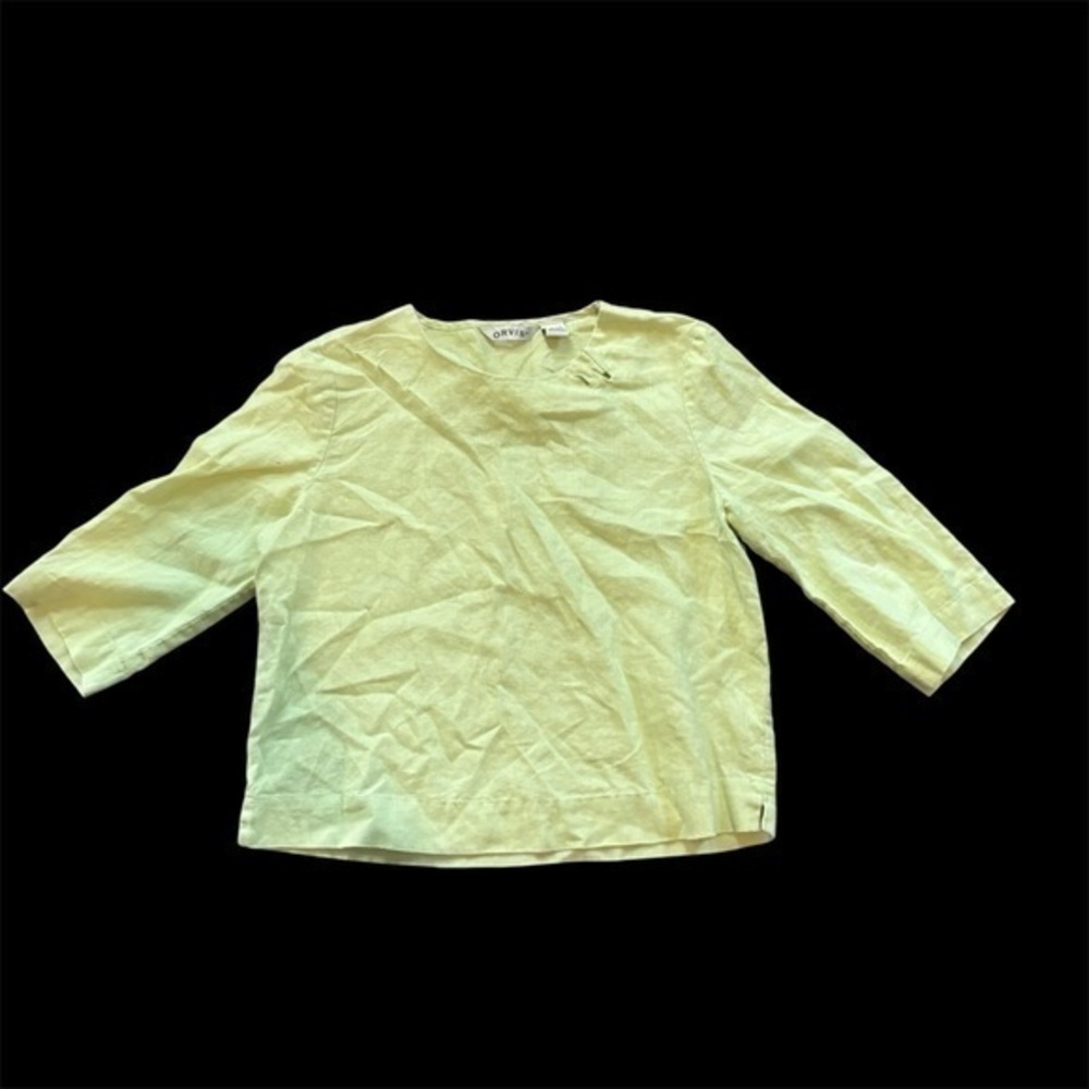 100% linen lime green Orvis blouse